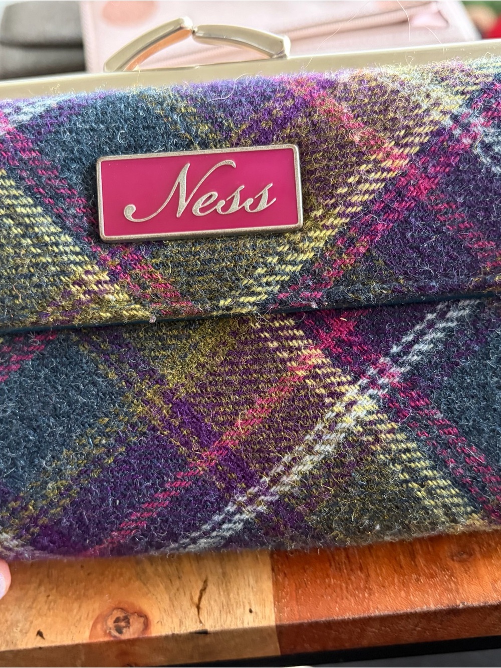 Ness Plaid Wool wallet/purse in Purple and Pink